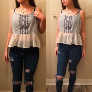 Mint Blue, Lace Spaghetti Strap Blouse / Tank Top